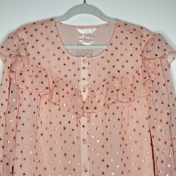 Lauren Conrad pink gold shiny button up blouse cottagecore 100% Polyester - Picture 2 of 5